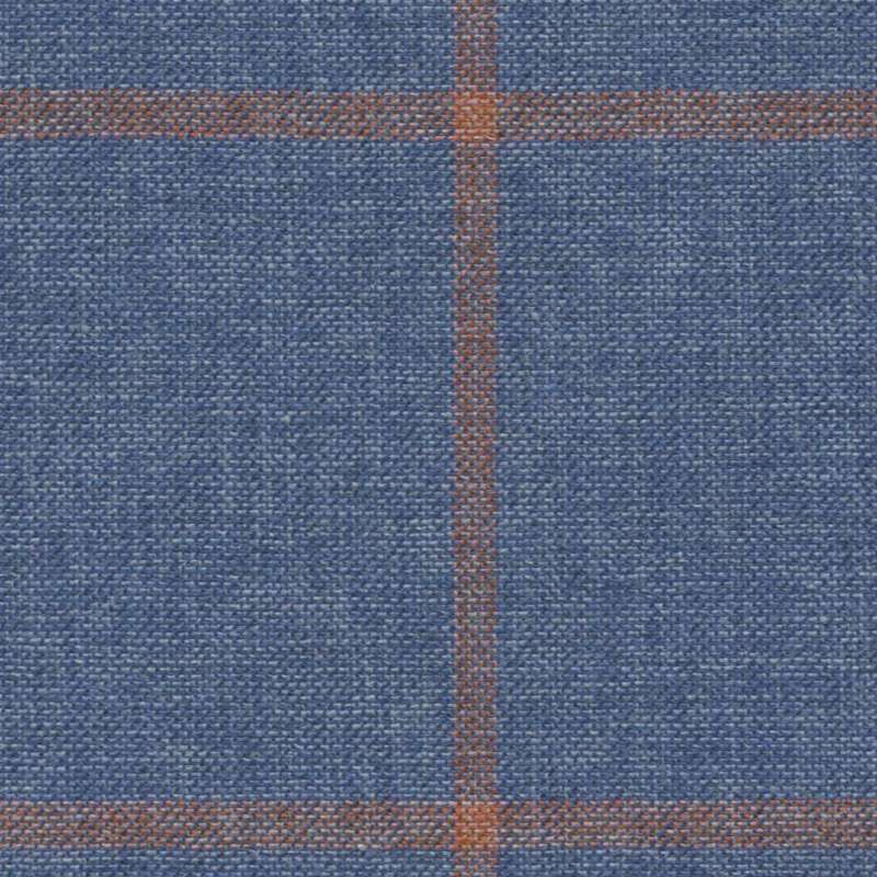 Tissu Holland and Sherry pour veste sur-mesure coton, laine et soie bleu à carreaux fenêtre corail