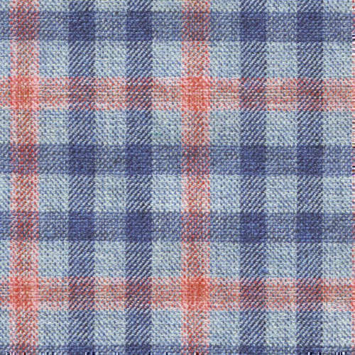 Tissu Holland and Sherry pour veste sur-mesure coton, laine et soie bleu clair à petits carreaux fenêtre corail et bleu