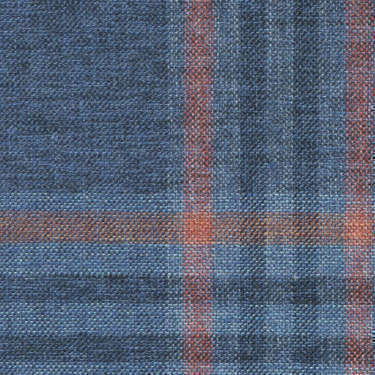 Tissu Holland and Sherry pour veste sur-mesure coton, laine et soie bleu tartan bleu marine et corail