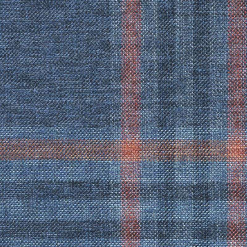 Tissu Holland and Sherry pour veste sur-mesure coton, laine et soie bleu tartan bleu marine et corail