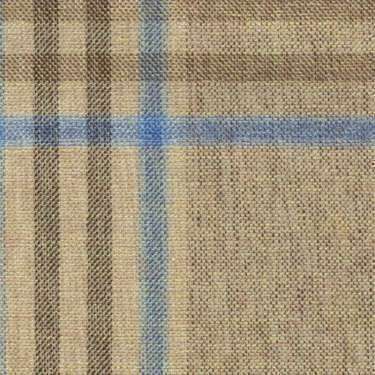 Tissu Holland and Sherry pour veste sur-mesure coton, laine et soie sable tartan Prince de Galles bleu clair et marron