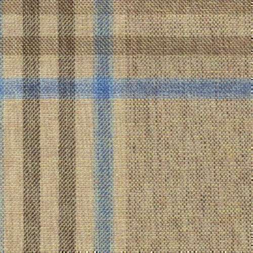 Tissu Holland and Sherry pour veste sur-mesure coton, laine et soie sable tartan Prince de Galles bleu clair et marron