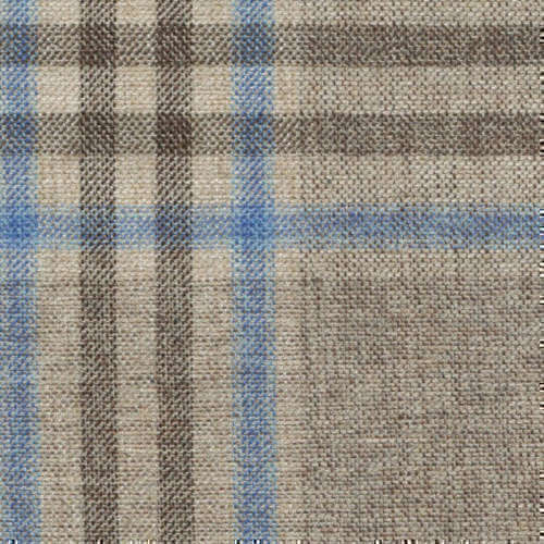 Tissu Holland and Sherry pour veste sur-mesure coton, laine et soie café tartan Prince de Galles bleu clair et marron