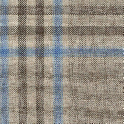 Tissu Holland and Sherry pour veste sur-mesure coton, laine et soie café tartan Prince de Galles bleu clair et marron