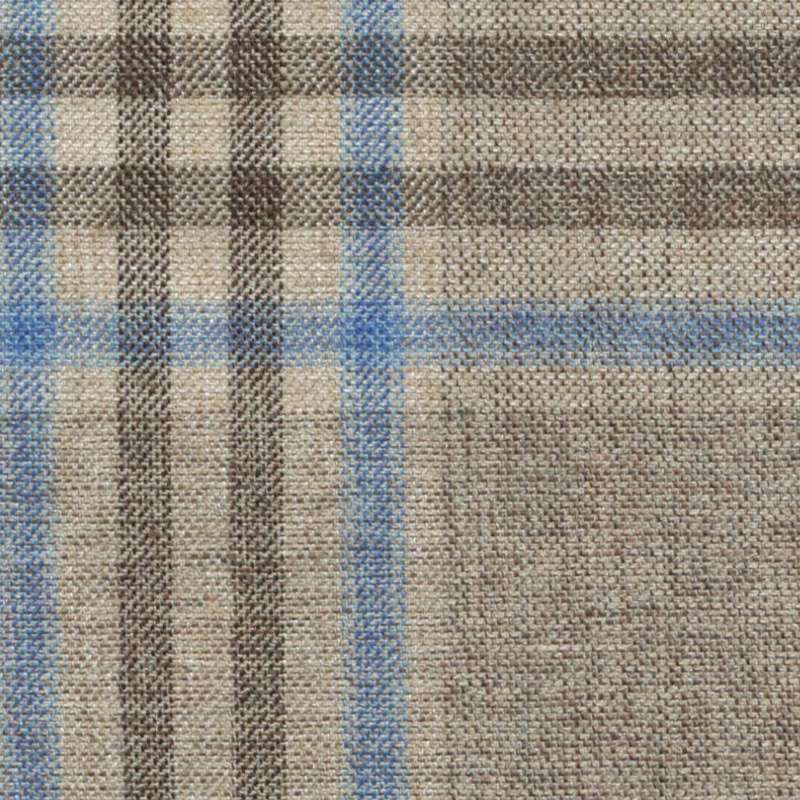 Tissu Holland and Sherry pour veste sur-mesure coton, laine et soie café tartan Prince de Galles bleu clair et marron