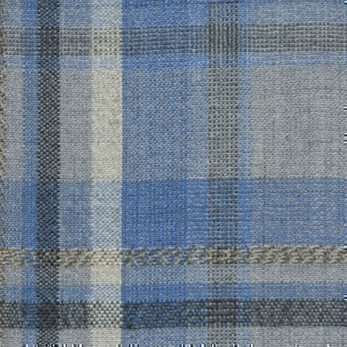 Tissu Holland and Sherry pour veste sur-mesure laine et soie tartan irrégulier gris clair et bleu