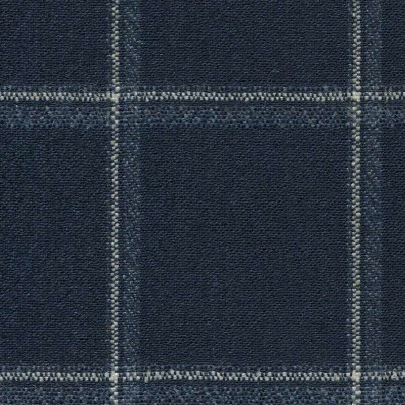 Tissu Holland and Sherry pour veste sur-mesure laine et soie bleu marine à carreaux fenêtre blanc et bleu ardoise