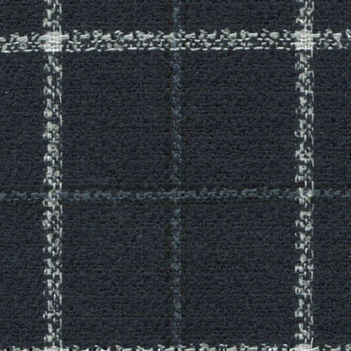 Tissu Holland and Sherry pour veste sur-mesure laine, coton et polyamide bleu marine à carreaux fenêtre blanc et bleu ardoise