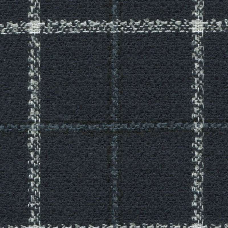 Tissu Holland and Sherry pour veste sur-mesure laine, coton et polyamide bleu marine à carreaux fenêtre blanc et bleu ardoise