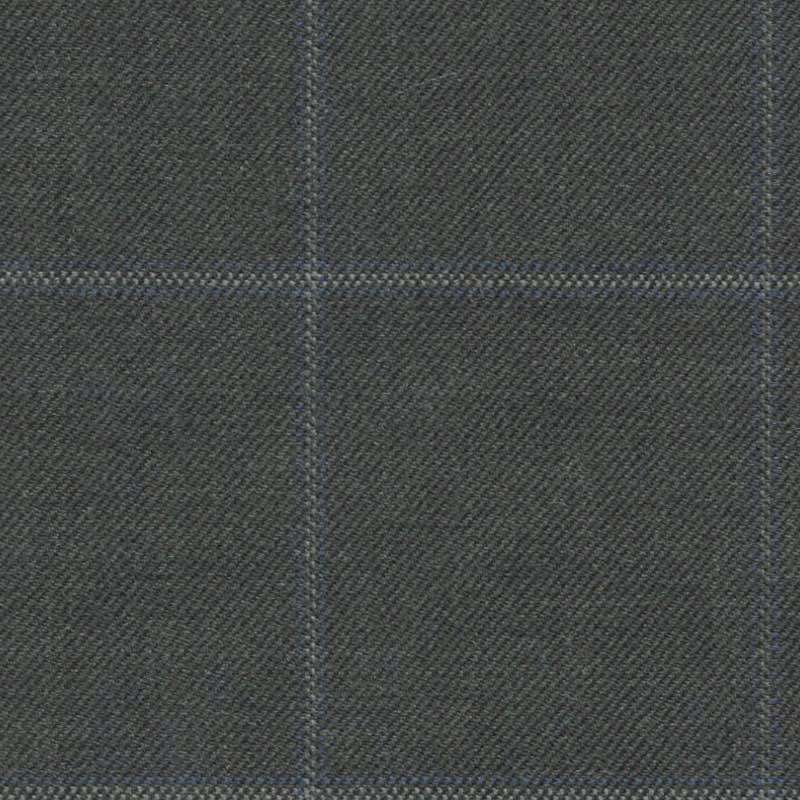 Tissu Holland and Sherry pour costume sur-mesure 100% laine gris foncé à carreaux fenêtres gris et bleu
