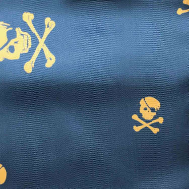 Tissu pour doublure veste sur-mesure motif squelette sur fond bleu