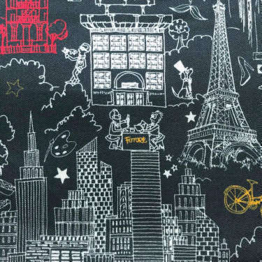 Tissu pour doublure veste sur-mesure motif tour Eiffel sur fond noir