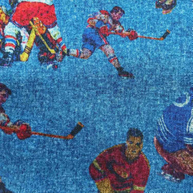 Tissu pour doublure veste sur-mesure motif hockey sur fond bleu