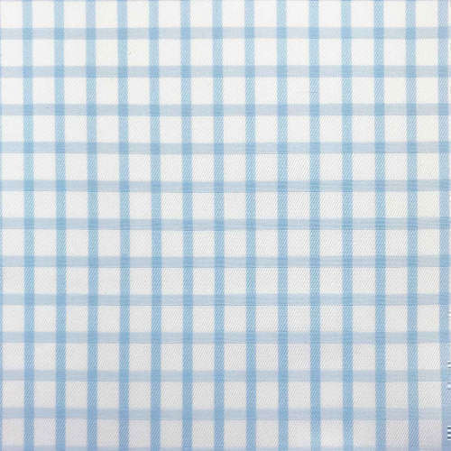 Tissu pour chemise sur-mesure twill blanc carreaux bleu ciel