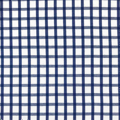 Tissu pour chemise sur-mesure twill blanc carreaux bleu marine