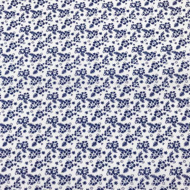 Tissu pour chemise sur-mesure popeline blanc motif fleur bleu